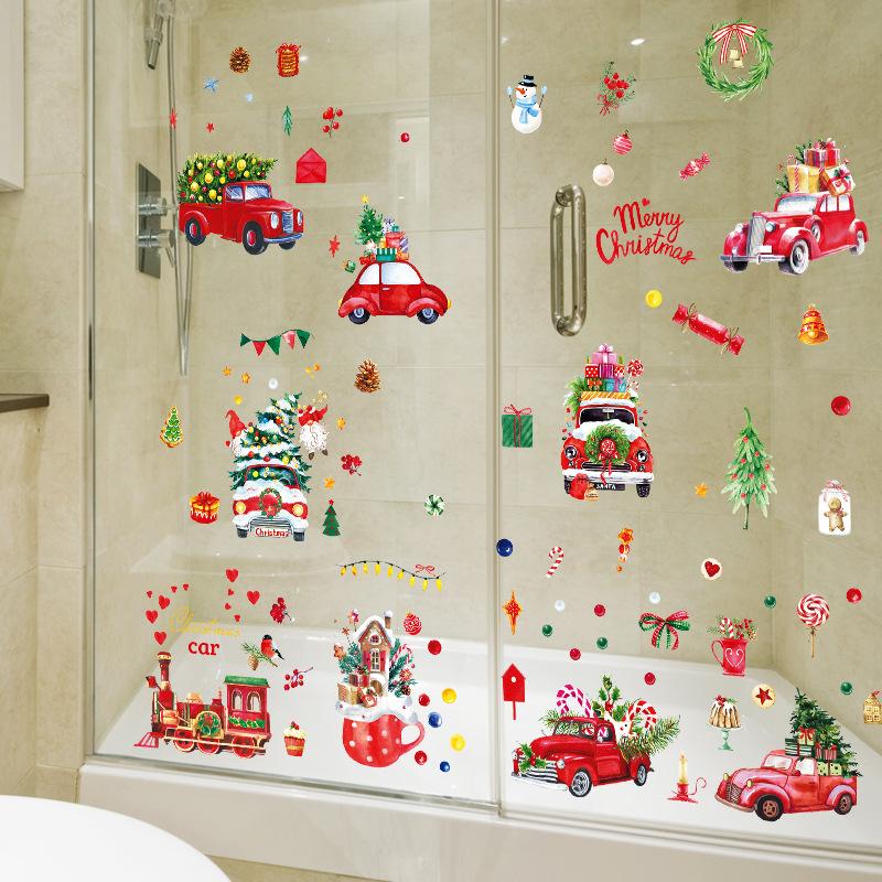 Static Christmas Sticker Showcase Windows Glass Door Sticker Car Snowflake Santa Christmas