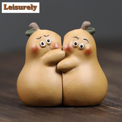 Cartoon Pear Couple Zisha Tea Pet Yixing Purple Sand Tea Figurine Play Toys Tea Ceremony Ornaments Tea Statue for Teaset Craft