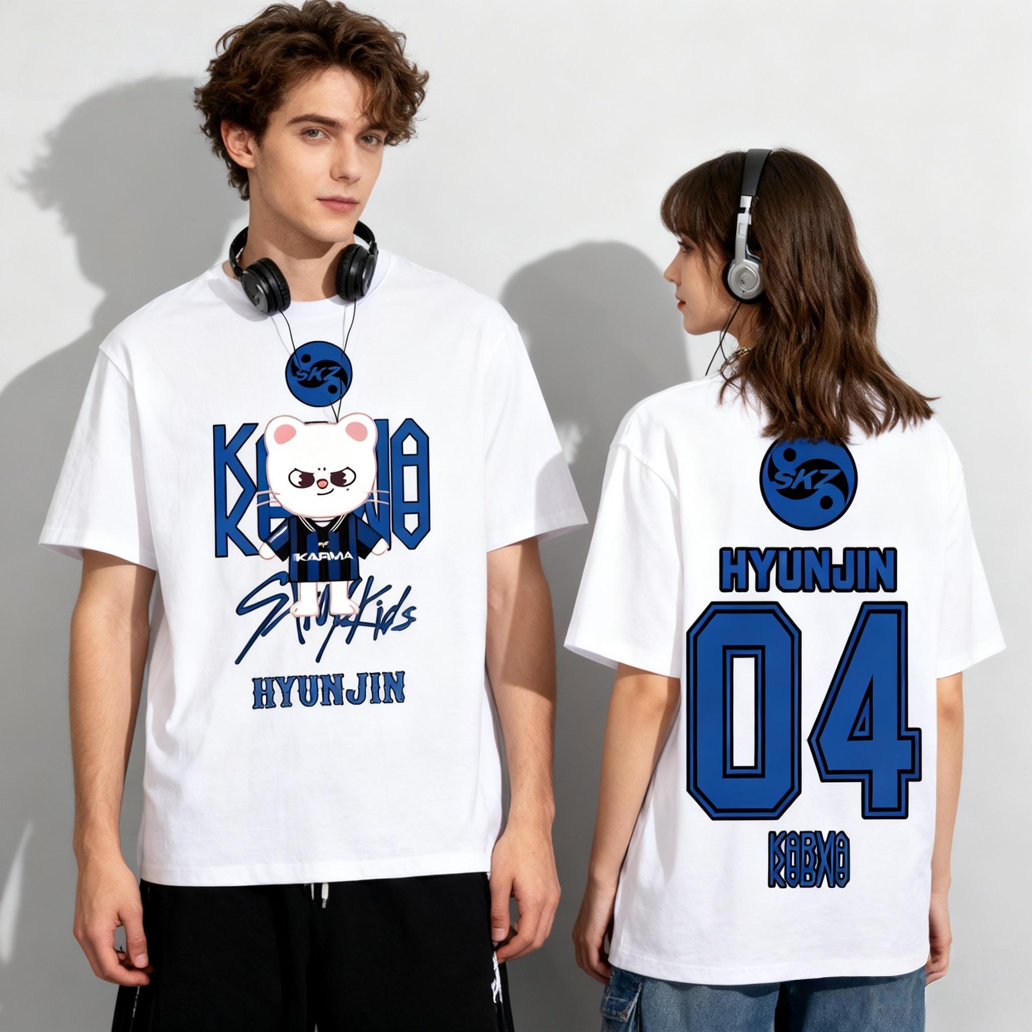 

Summer KPOP KARMA HYUNJIN Cartoon Kids T-shirt Short Sleeve O-neck Casual Bys T-shirts Clothes Girl Fashion Clothing Daily Tees Top 160