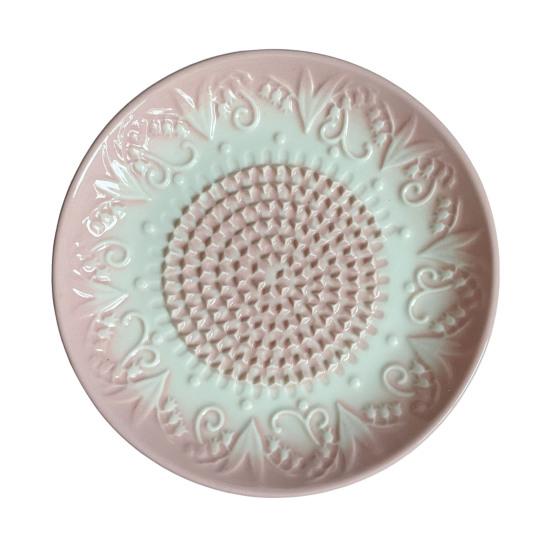 Geëmbosseerde Keramische Knoflookrasp, Vintage Patroon Gemberrasp Schijf voor Keuken, Multifunctionele Stamper voor Kaas Nootmuskaat