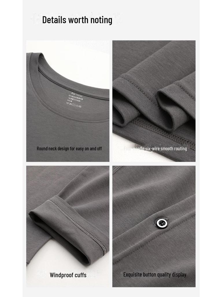Men's Tencel Lyocell & Cotton Thermal Underwear Set: Antibacterial, Plus Velvet, Autumn Round Neck Top & Trousers