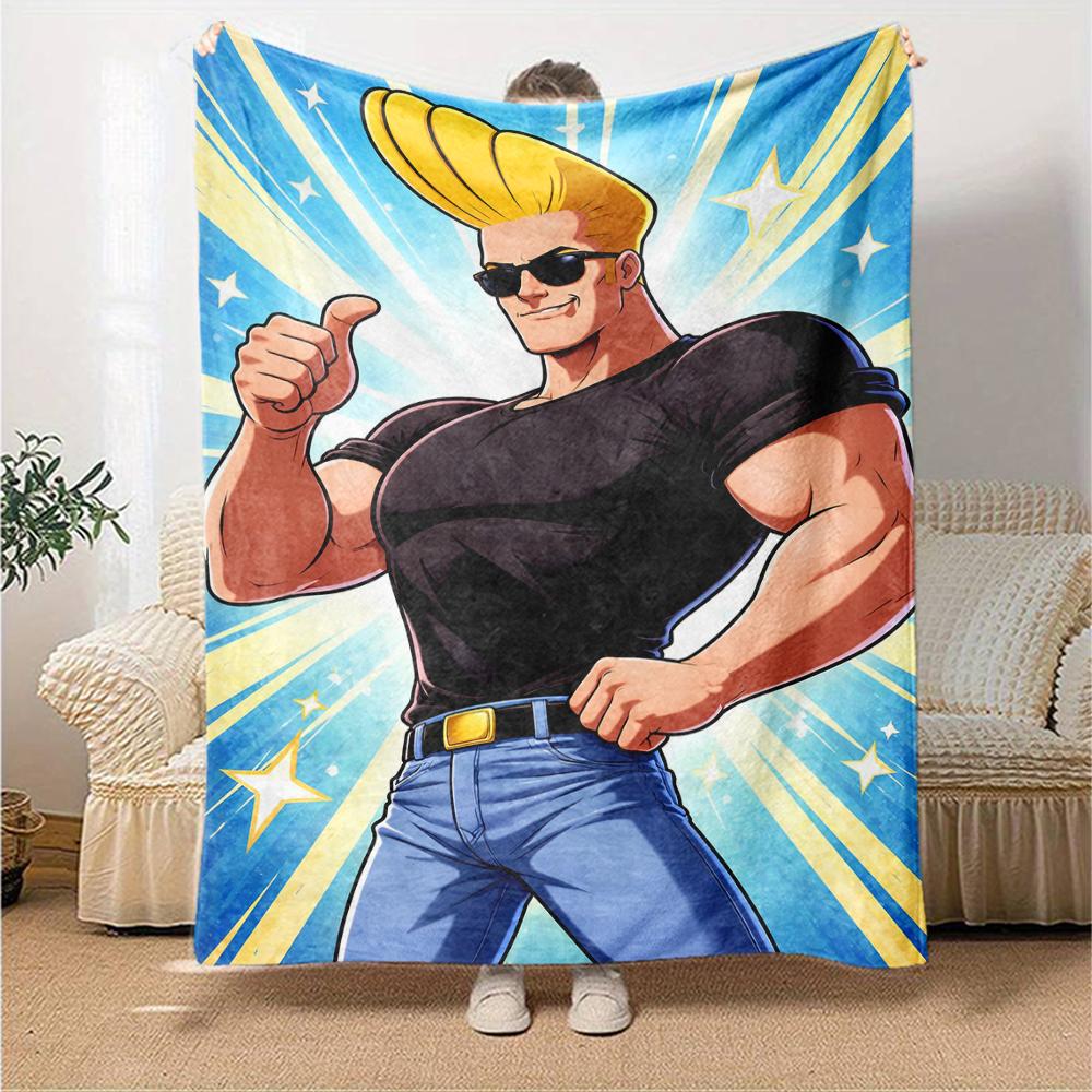 Johnny Bravo Theme Printed Blanket - Perfect for Couch, Bed, Travel & Outdoor Use | Machine Washable, Cozy & Durable.