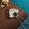 Electroplated Thai Silver Imitation Hetian Jade Safety Lock Pendant Necklace – Chinese Ancient Style Jewelry Gift for Mom