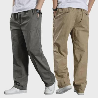 Men's Thin Spring/Summer Casual Pants - Large, Loose, Pure Cotton, Elastic Waist, Straight-Fit, Middle-Aged Style