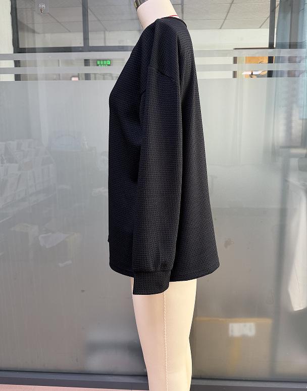 2025 Women's Autumn/Winter V-Neck Button Waffle Long-Sleeve Casual Sweatshirt
