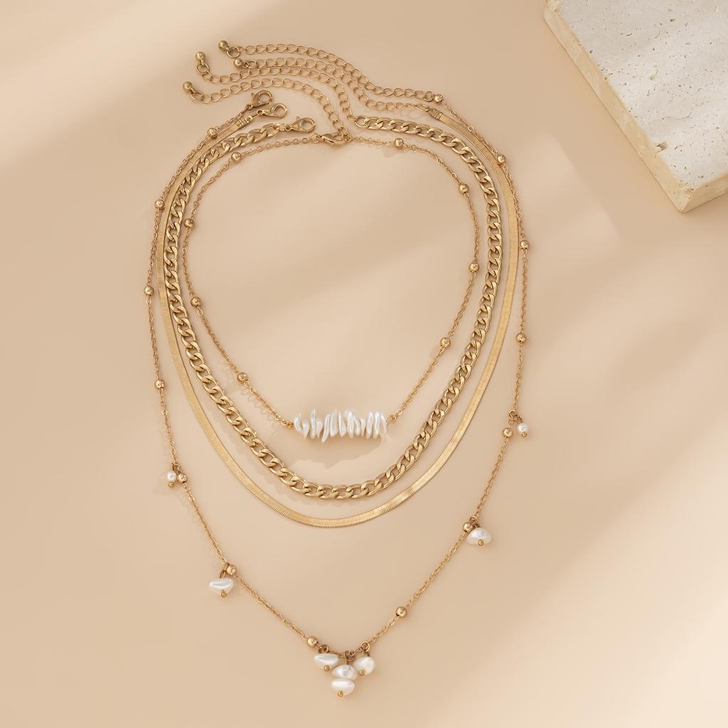 Sweet Cool Style Set Faux Pearl Tassel Necklace Niche Versatile Beaded Snake Bone Chain Necklace