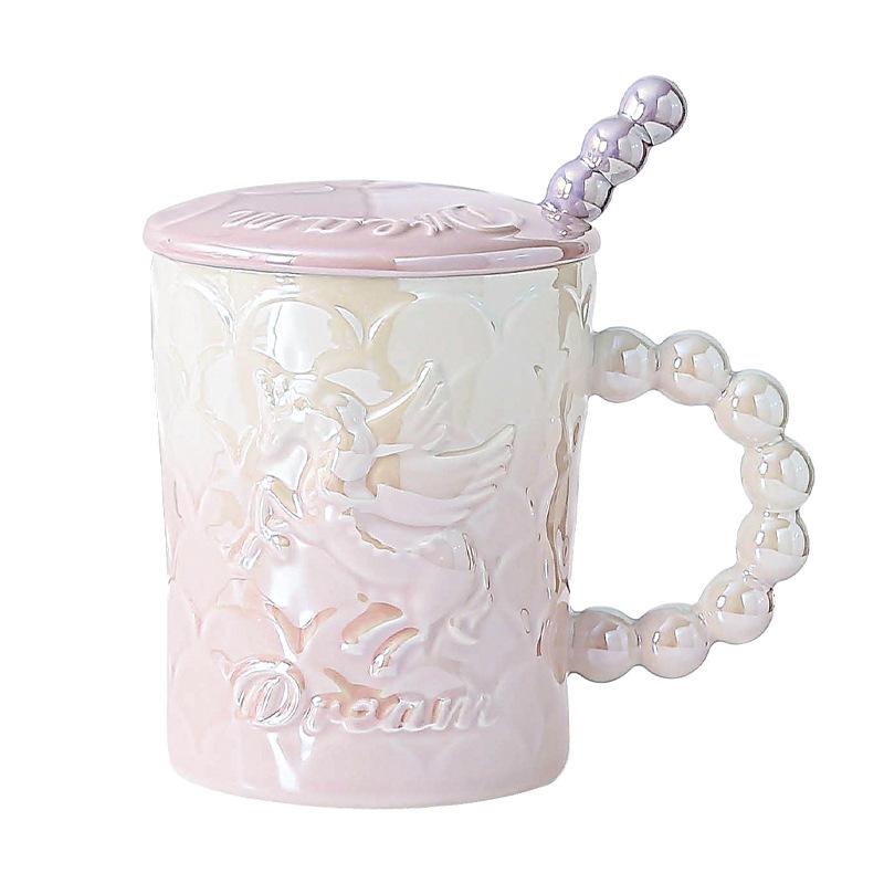Keramiktasse mit Deckel mit Löffel Ins Wind Becher Mädchen Hoch Aussehende Wassertasse Paar Büro Kaffeetasse