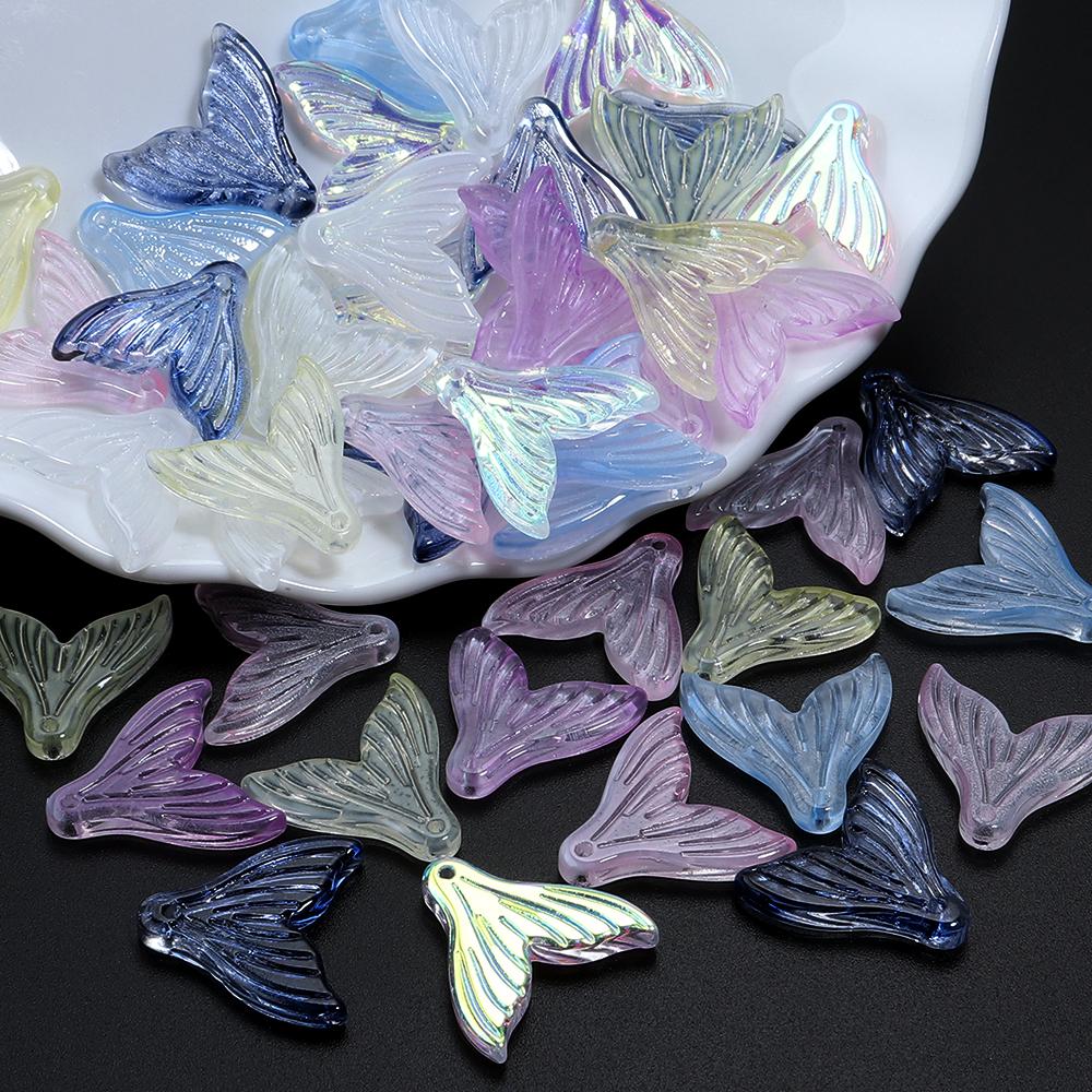 30pcs 20x19.5mm Colorful Mermaid Tail Beads Pendant Loose Lampwork Charms For Jewelry Making DIY Earring Phone Chain Accessories