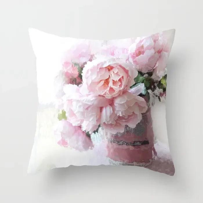 Pink Rose Flower Pattern Decorative Cushions Pillowcase Polyester Cushion Cover Throw Pillow Sofa Decoration Pillowcover 87