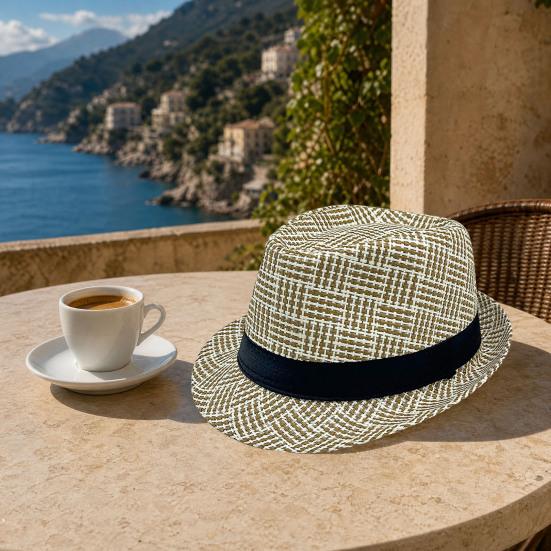 Retro British Style Jazz Hat, Woven Short-Brimmed Straw Hat, Sun Protection Hat for Spring Summer Outdoor Activities