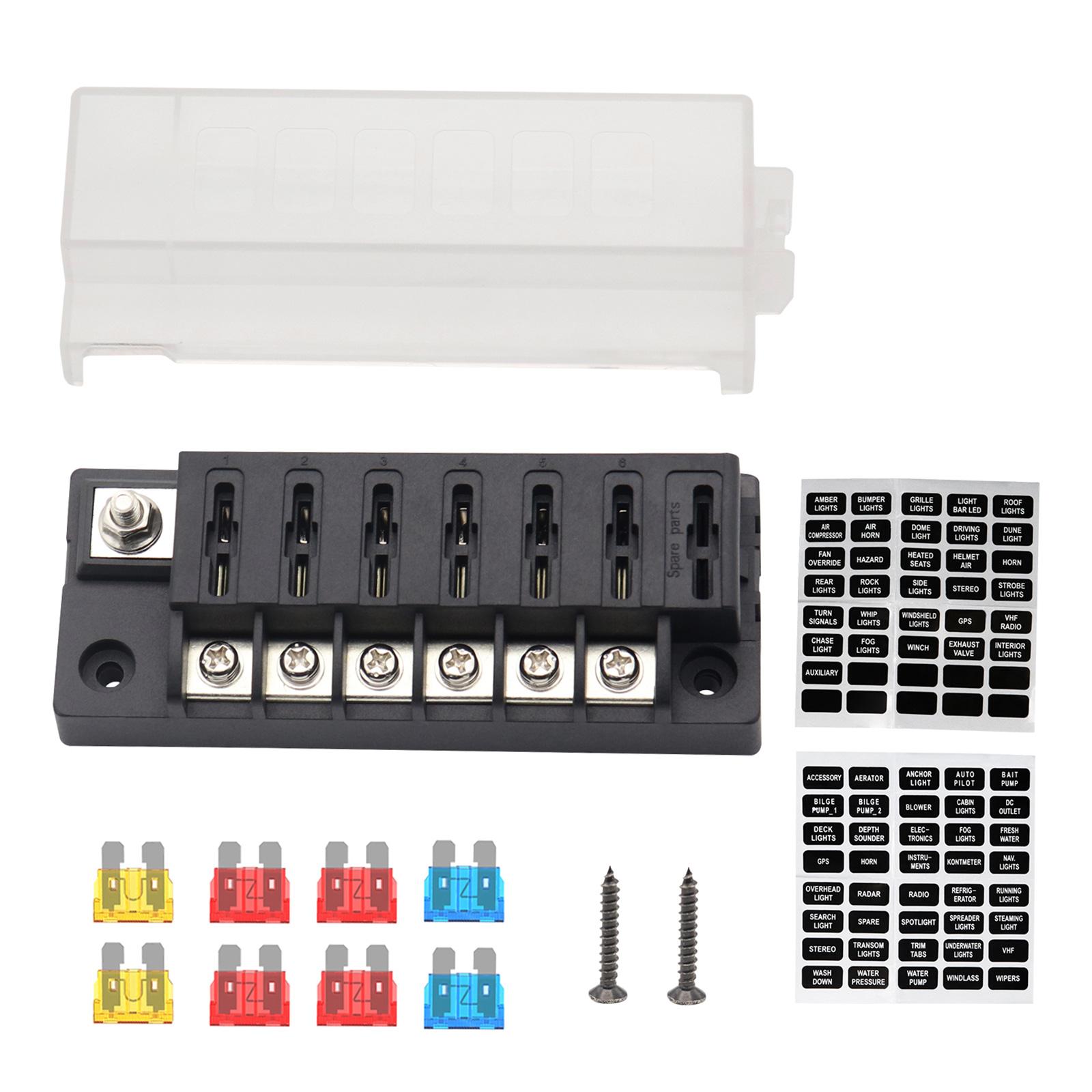 

100A 6 Way Blade Fuses Block Fuses Box with Positive Power Inputs Negative Bus,6 Circuit Fuses Holder ATC/ATOFuses Block