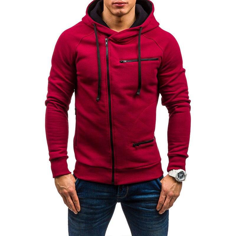 New Men's Solid Color Sports Casual Jacquard Sweatshirt Fleece Cardigan Hooded Jacket