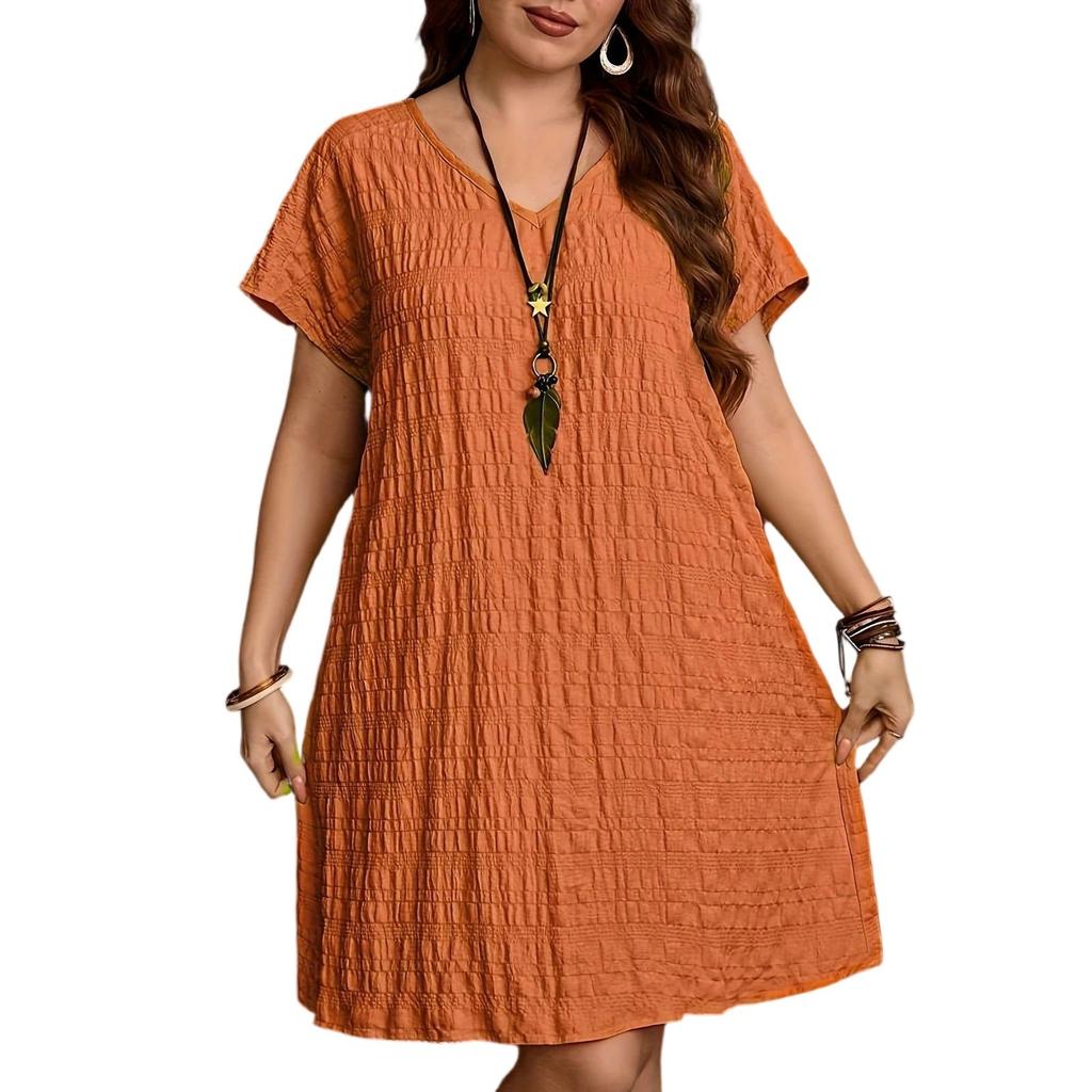 Women's Dress Summer Holiday Dress Solid Color V-neck Loose Short-sleeved Dress