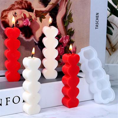 1pc 5-Connected Heart Candle Silicone Mould Atmosphere Candle For Wedding Party
