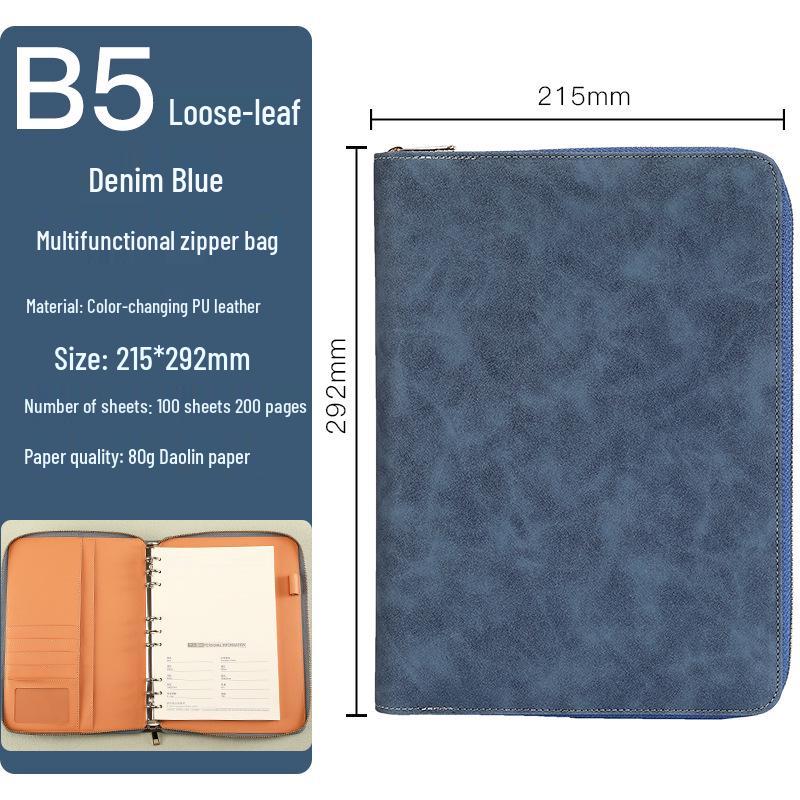 Custom Business Notebook with Zipper Bag - Multifunctional A6/B5 Notepad & Manager Folder