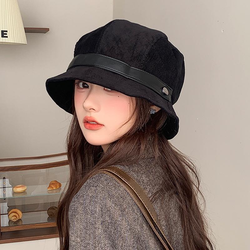 Maillard Corduroy Fisherman's Hat Women's Autumn and Winter Warm Ear Protection Face Small Bucket Hat Big Head Basin Hat