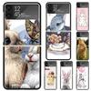 Cute Bunny Baby Rabbits Hard PC Phone Case For Samsung Galaxy Z Flip 6 5 4 3 Black Cover ZFlip6 Flip5 Flip4 5G Foldable Print Ca