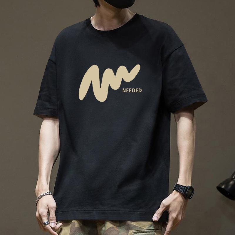 Cotton Short Sleeve T Shirt Print Black White Fashion All Match Breathable Summer Sport T-shirt Men Top