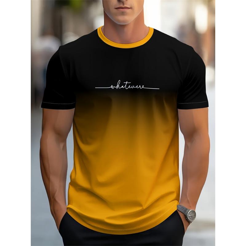 Men's Summer Letter Pattern Printed T-Shirt Men's Breathable Comfortable Simple Round Neck T-Shirt Outdoor Sports Casual Top