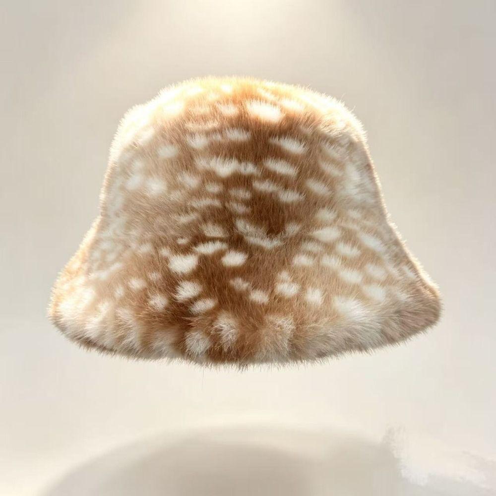 Thick Warm Deer Patterned Faux Fur Hat Faux Mink Fur Plush Neck Warmer Cold Weather