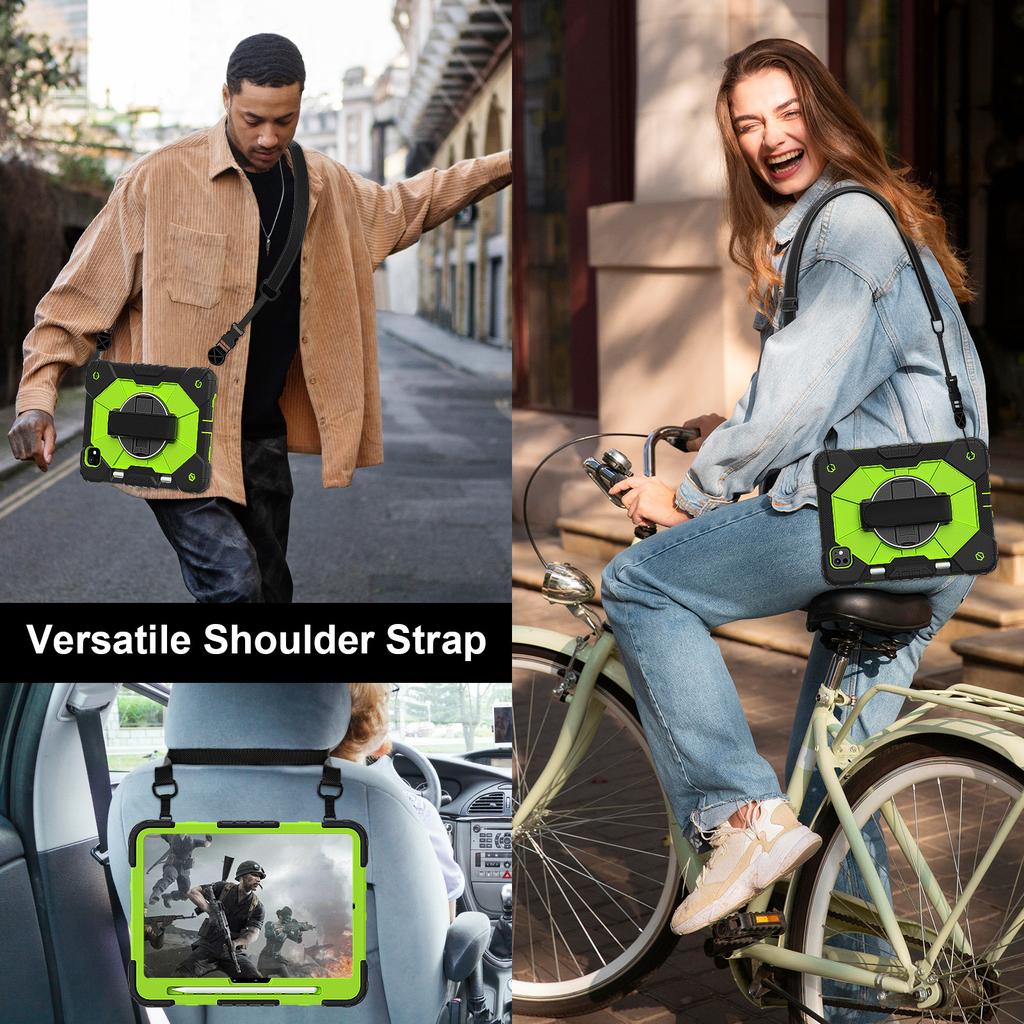 For iPad Pro 11 (2025)/11 (2024) Case Kickstand Silicone+PC Tablet Cover with Shoulder Strap