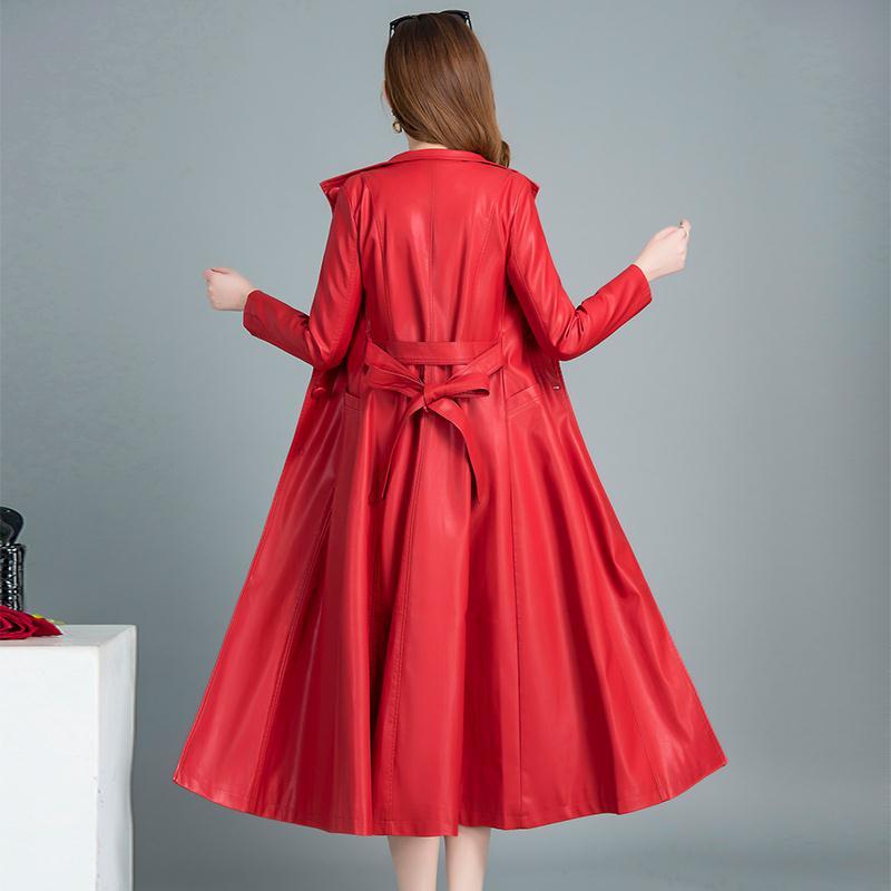 Autumn and Winter Mid-length Leather Coat Korean Style Slim Fashion Slim Coat Women's Leather Windbreaker