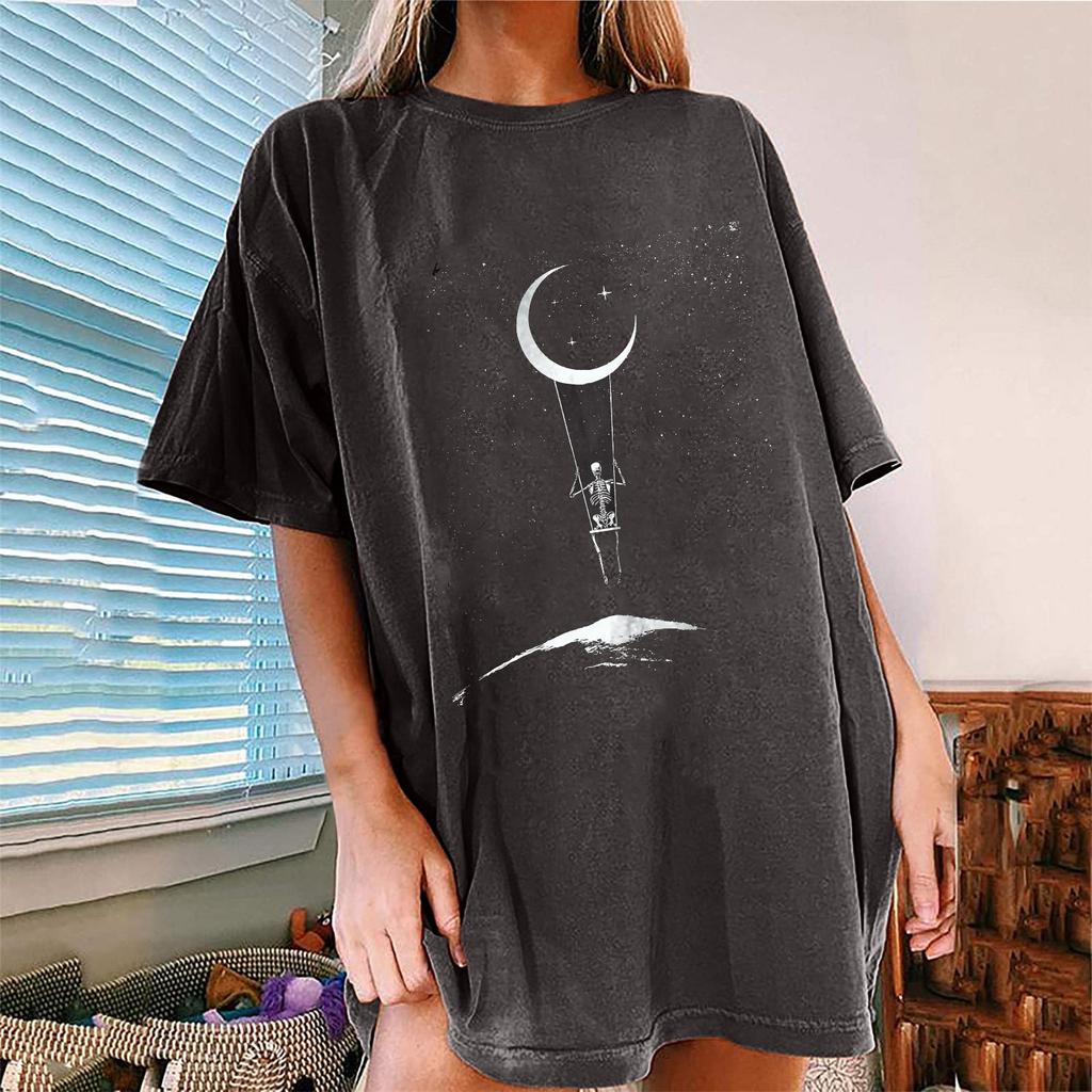 Women's Vintage Drop Sleeves Printed Pattern Casual Short Sleeve Tops Blouse