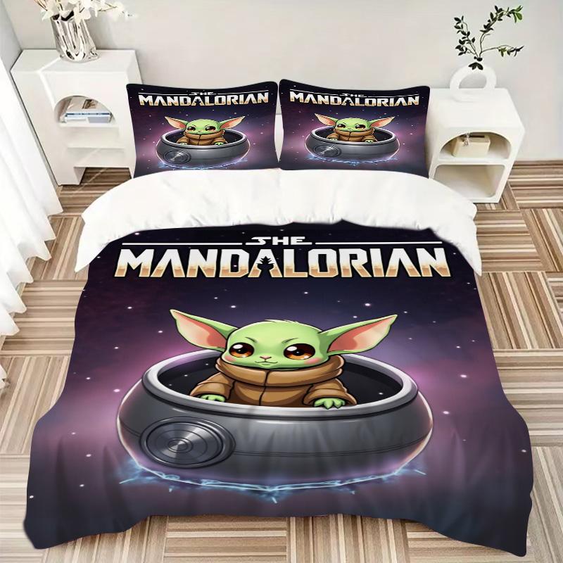 Baby Yoda Abenteuer Druck 3-teiliges Bettwäsche-Set Bettbezug mit 2 Kissenbezügen Zuhause Geburtstagsgeschenk