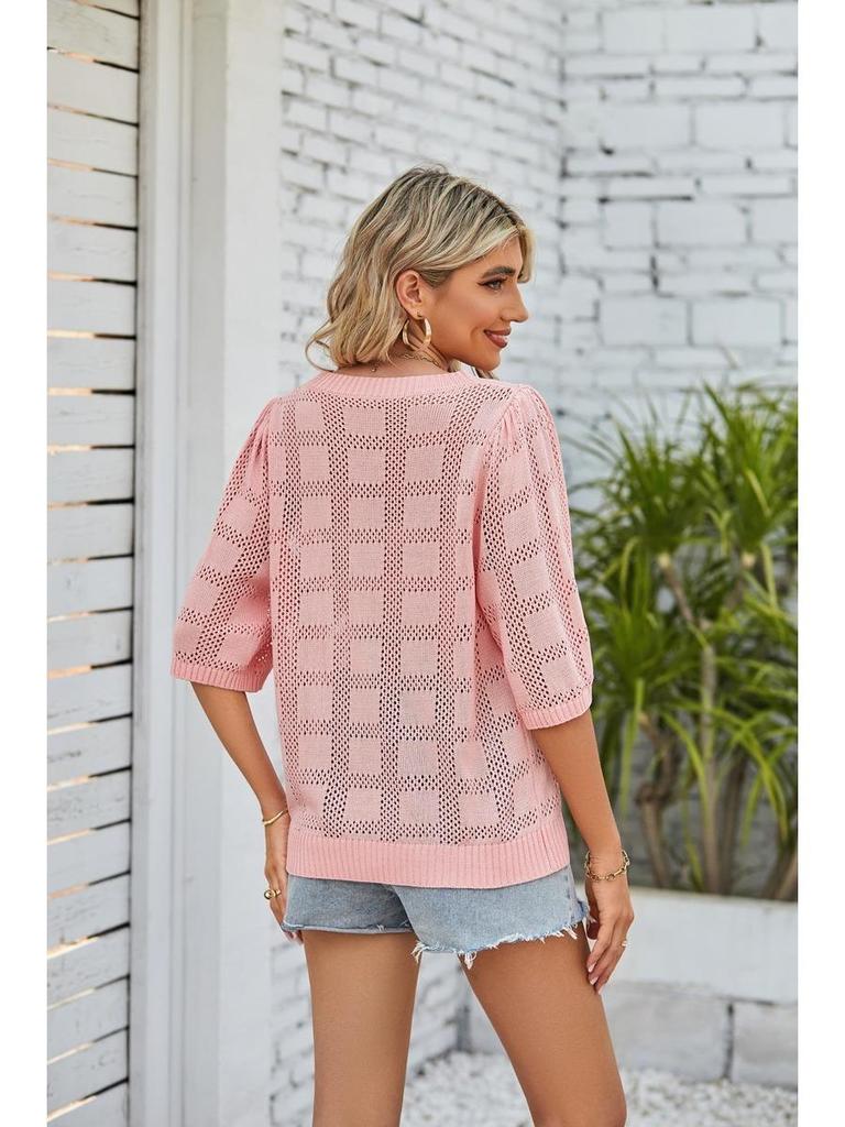 Cardigan Tricotado Feminino Primavera Verão 2025 Gola Redonda Proteção Solar, Acrílico com Renda Transpassado Leve Boho Chic Shrug de Praia