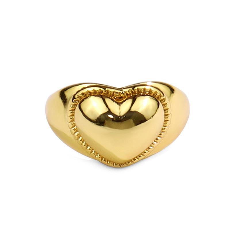 Ventfille Copper Retro Love Heart Wide Glossy Net Red Ring For Women Girl Gift Jewelry Dropshipping