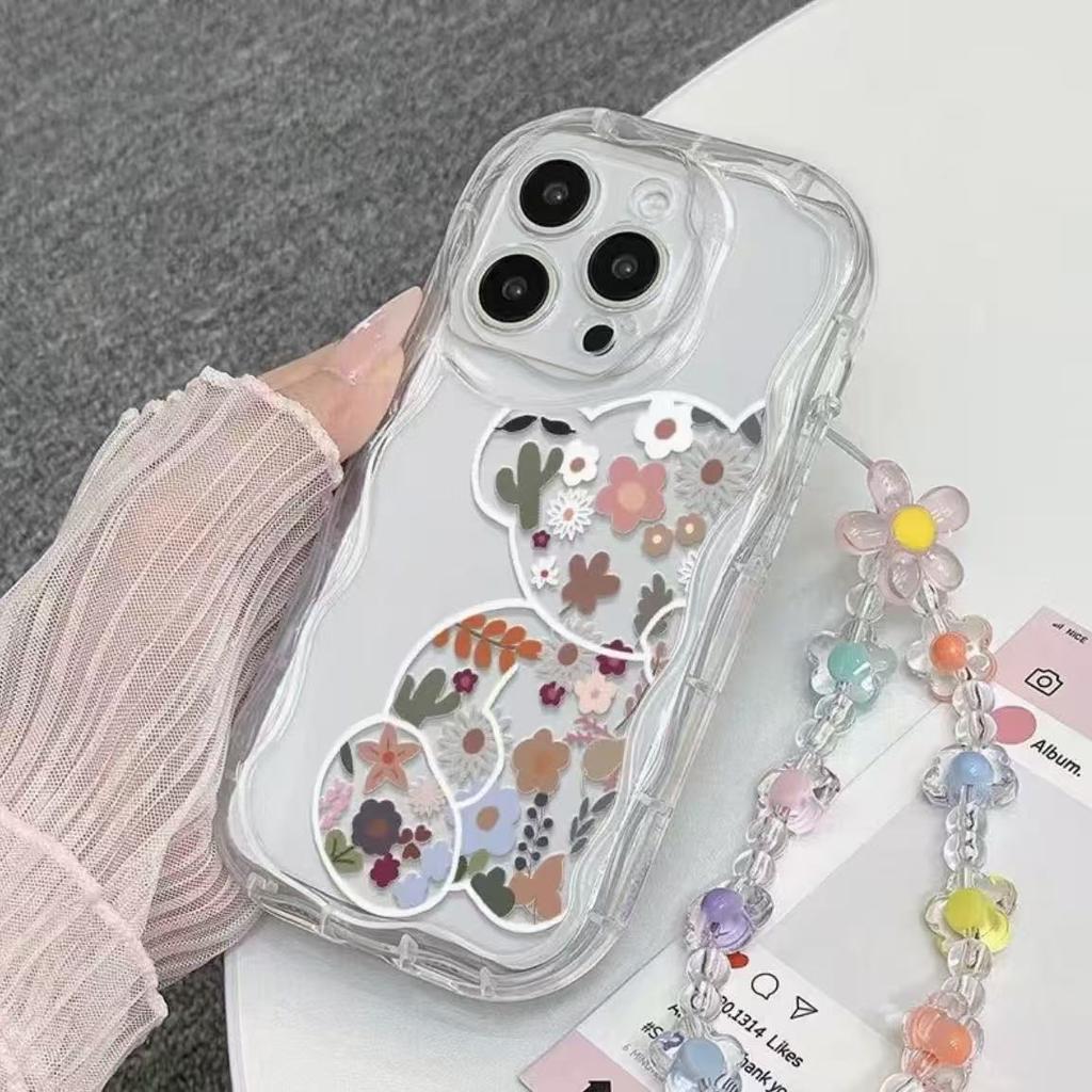 Floral bear cute for iphone17pro mobile phone case 11 Apple 15/14 bracelet 13promax new 12