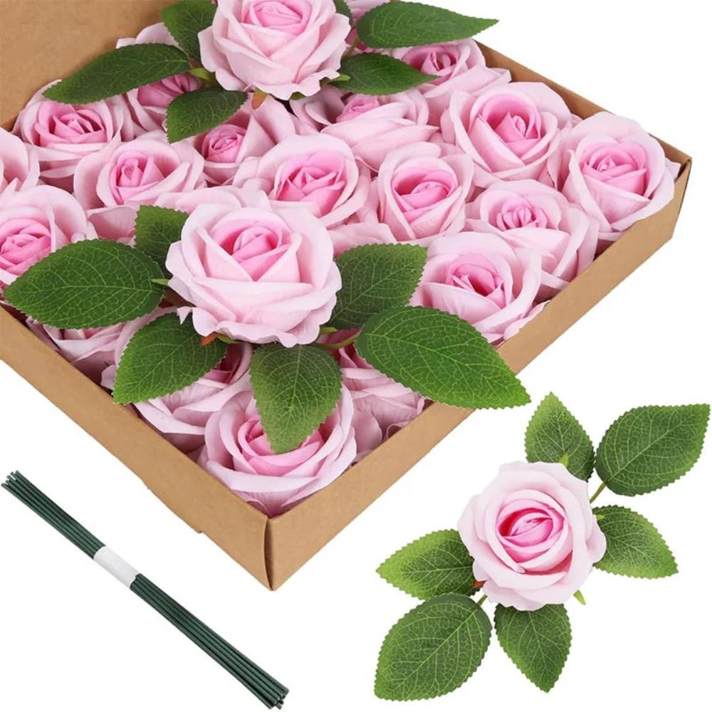 Artificial Flowers Velvet Roses 50 PCS Real Look Roses Bouquet Flowers for DIY Wedding Party Baby Shower Home Decoration