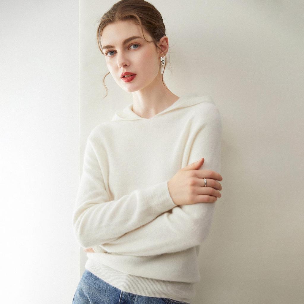 Le Kasha 2026 Women's 100% Pure Cashmere Hooded Knitwear - Casual, Loose, Versatile Style for Autumn/Winter
