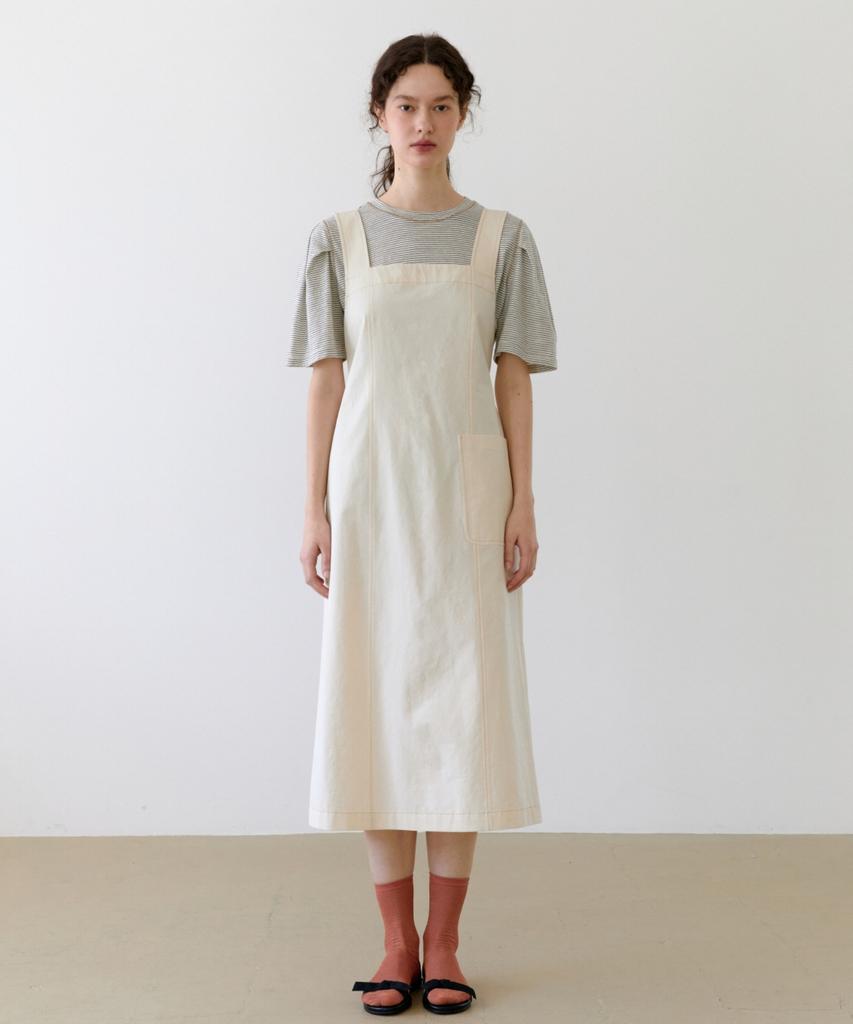 UNNOUT Cotton Suspender Dress - Ecru