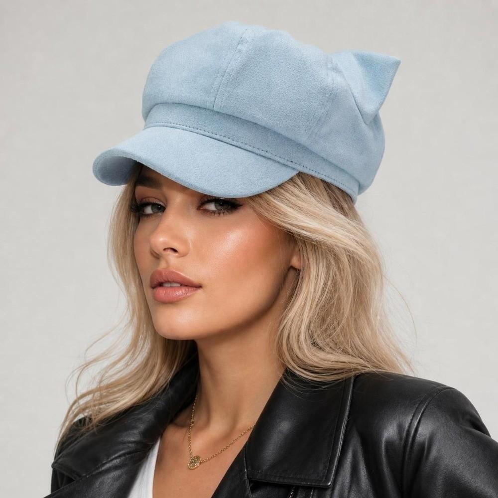 Adjustable Cat Ear Beret Warm Lining Octagonal Hat New Newsboy Cap Women