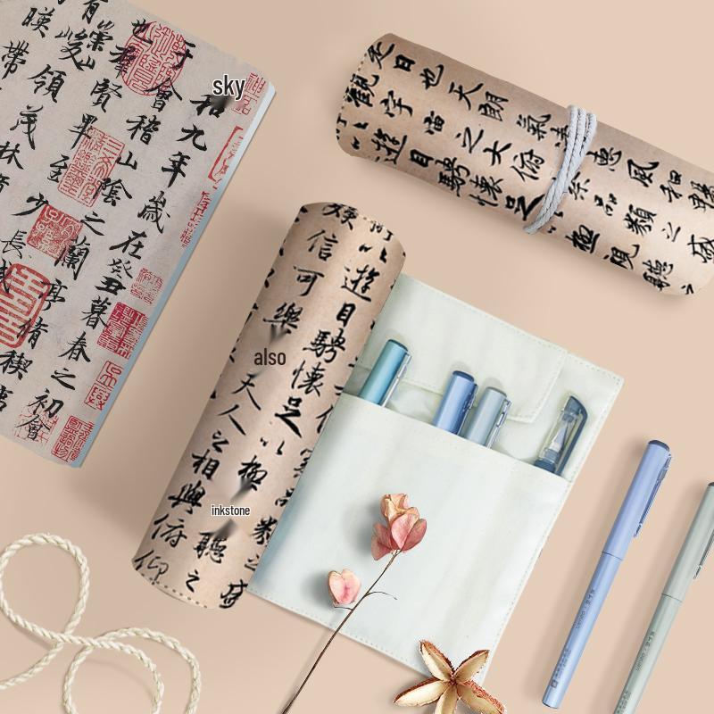 Jiujiu Stationery Creative Chinese Style Retro Roller Blind Pencil Case - Large Capacity Japanese Fabric