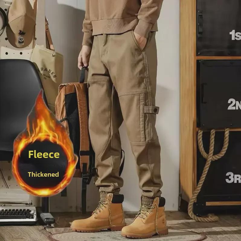 Pantaloni de iarnă pentru bărbați, la modă, mărime mare, din catifea, cu manșete largi