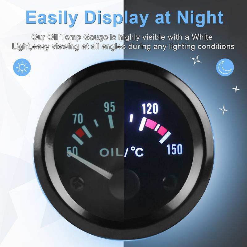 2" 52mm Oil Temp Temperature Gauge Meter Kit 50-150℃ Digital LED Display DC12V for Car Truck Vehicle Automotive