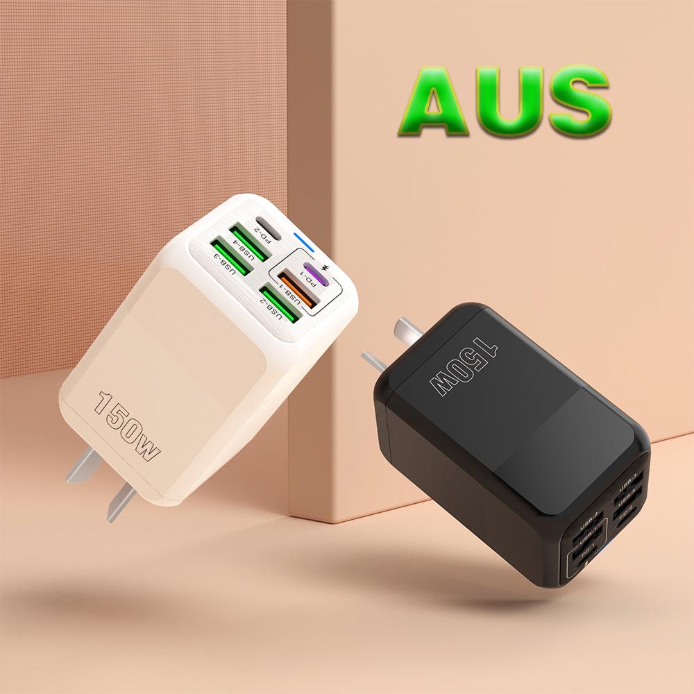 150W Multi-Port Charger: 4 USB + 2 PD, 5V/2.4A, EU/UK/US Compatible for Mobile Devices