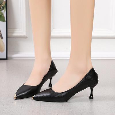 Modne Buty Formalne dla Kobiet 2024 Wysokie Obcasy na Obcasie Skóra Normalna Casualowe Damskie Letnie Obuwie Szpiczasty Nosek Czółenka Do Biura Trend