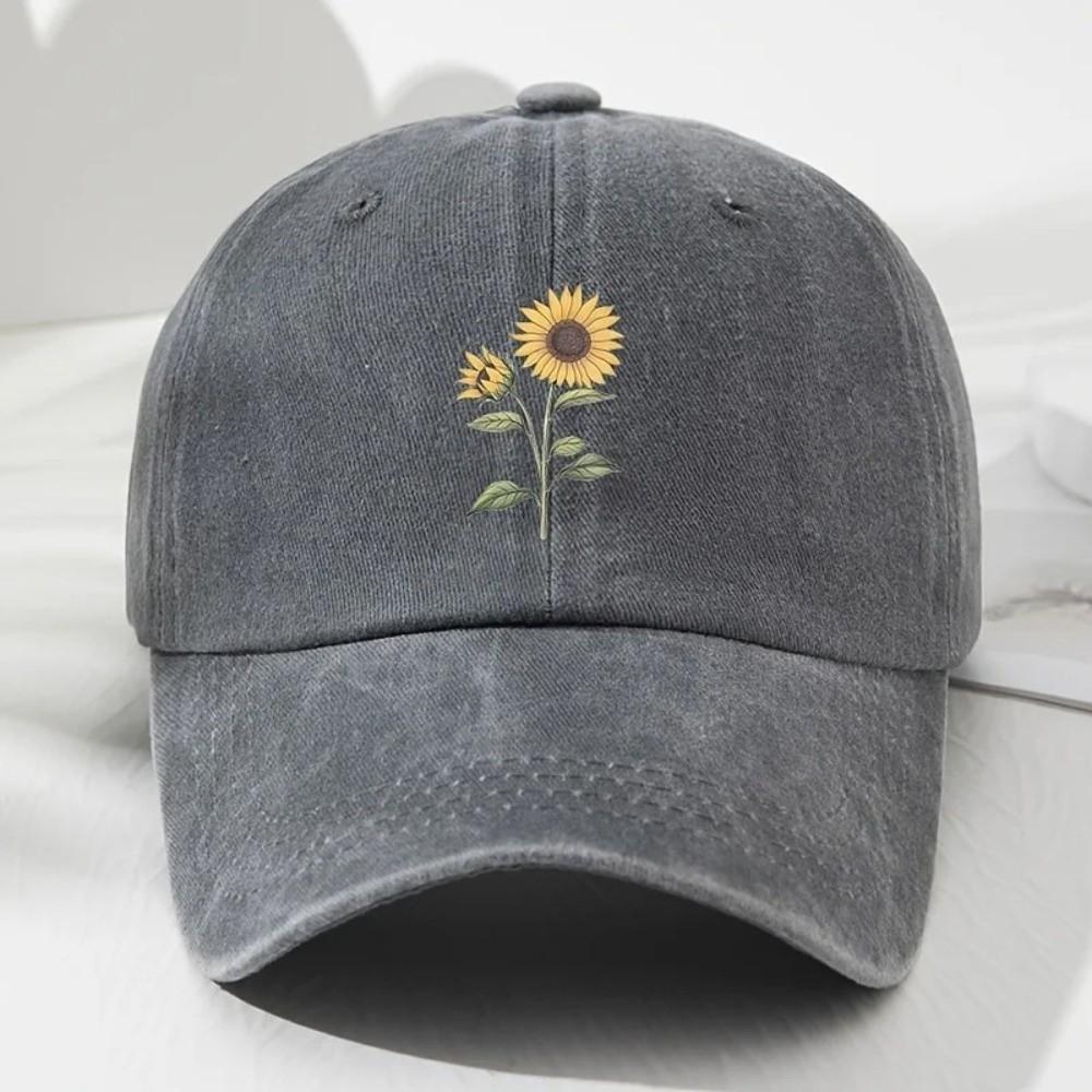 Sunflower Printed Baseball Cap Washed Cotton Sun Hat Vintage Dad Hat  For Women Man