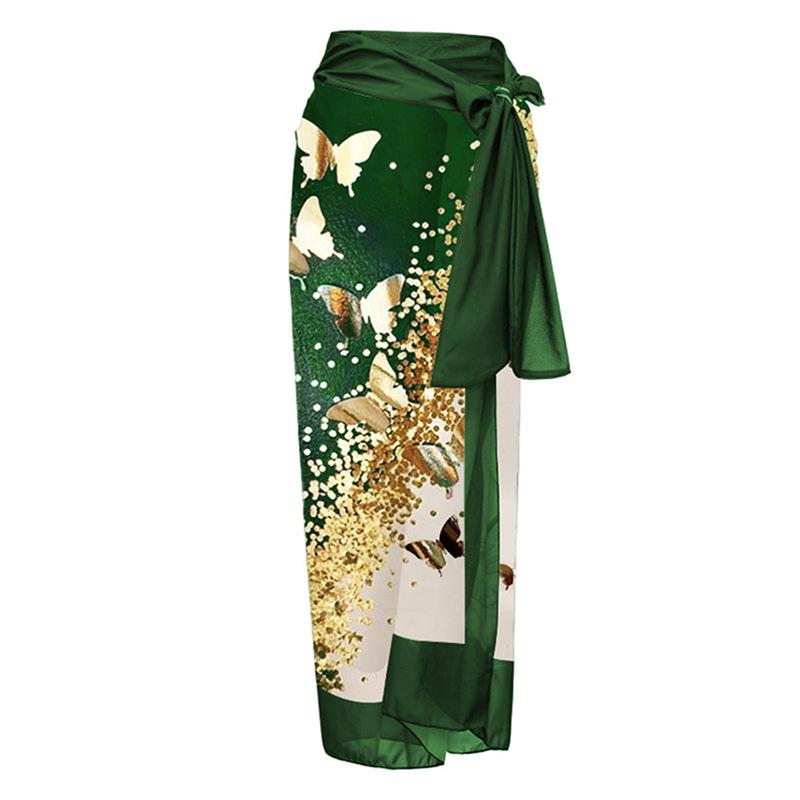 

Европейский и американский праздничный стиль женское повседневное платье-миди с принтом One Size зелёный