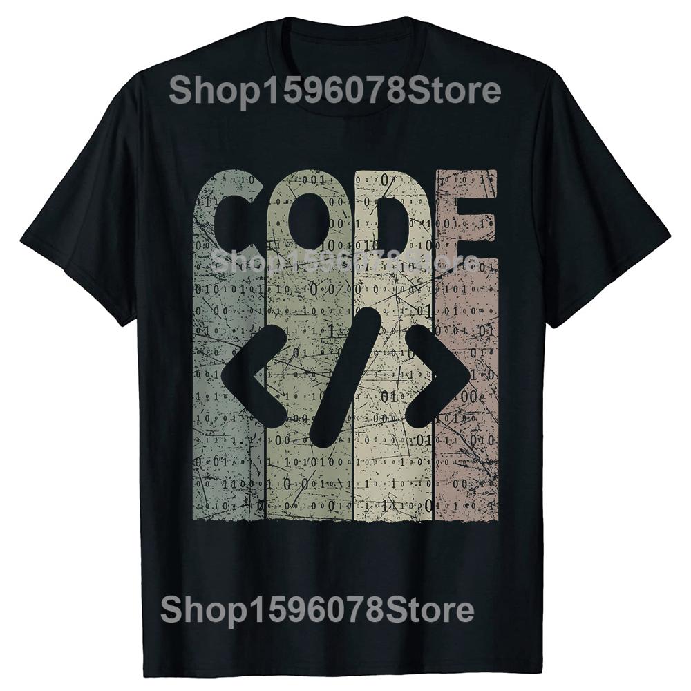 Code Vintage Coding Retro Programmer Nerd T Shirts Men Humor Streetwear Tee Shirt Short Sleeve Unisex Loose Crewneck Clothing