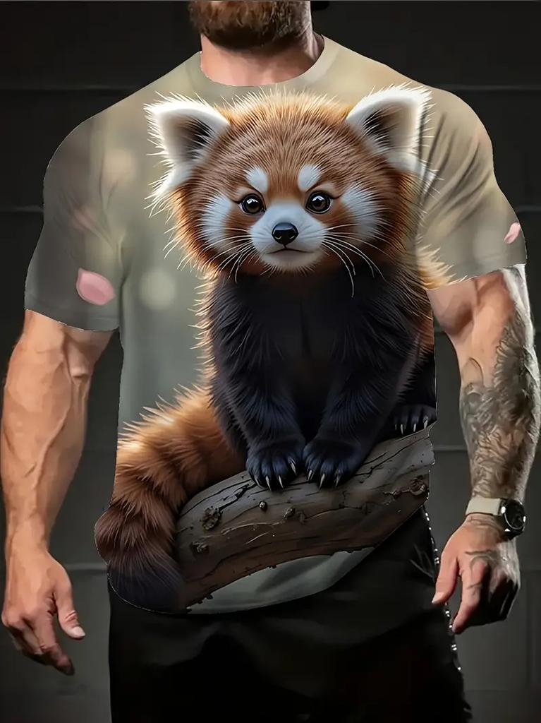 Cute Red Panda Graphic T Shirt For Men Fun Animal 3D Printed Short Sleeve Tops Summer Casual Round Neck Loose Y2k Unisex Tees