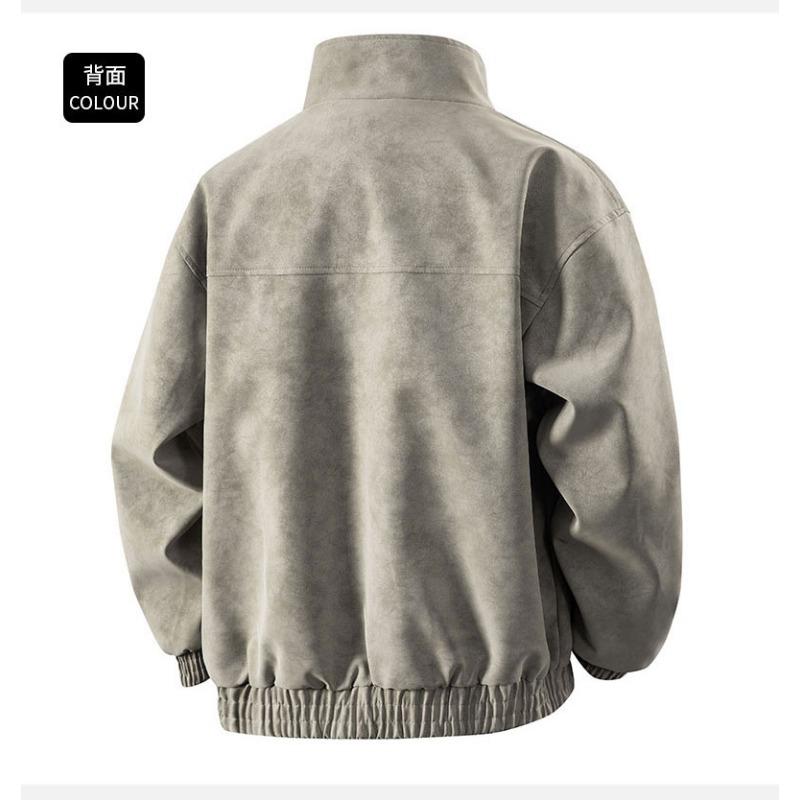 Men's Faux Suede Stand Collar Jacket - Casual Zip-Up Bomber Top