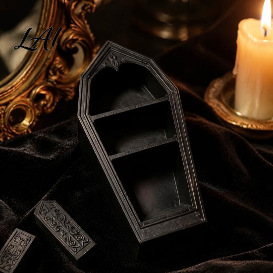 Tiered Display Stand for Crystals Gothic Coffin-Shaped Jewelry Storage Box 3D Printed Mini Casket Ring Halloween Home Decor Accessories Trinket