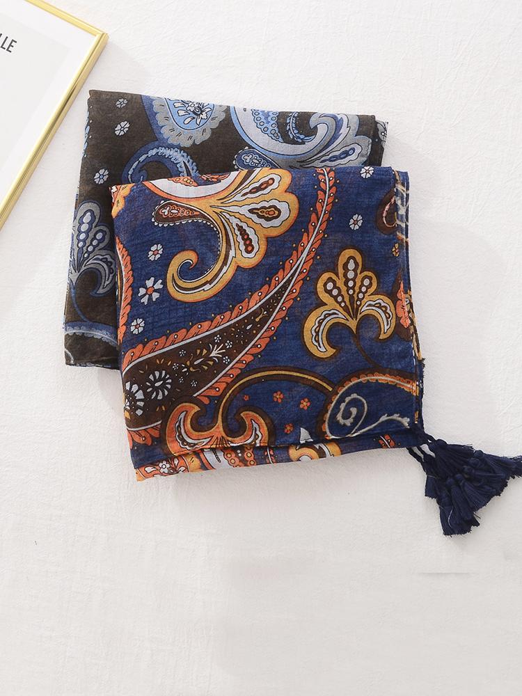 Elegant Women Silk Scarf Beach Wrap Shawl Vintage Tassel Floral Print Mujer Lady Sunscreen Bandana Hijab Boho Beach Scarve Pareo
