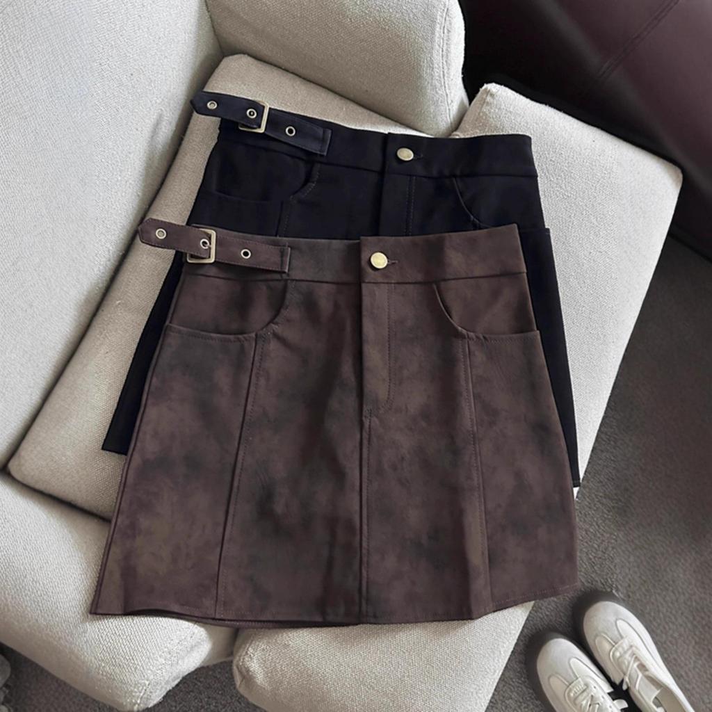 Women's High-Waist A-Line Suede Skirt - American Retro Style, Perfect for Fall/Winter with Boots