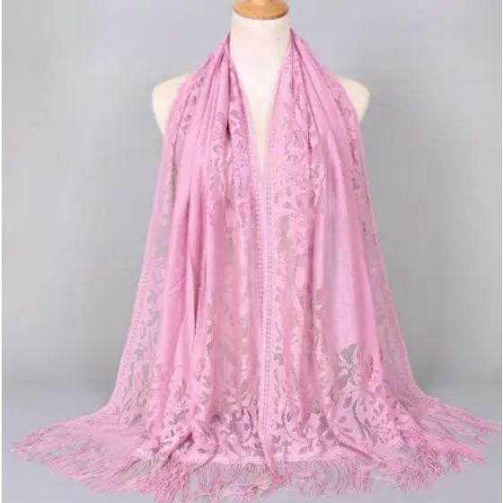 Elegant Women Cotton Polyester Floral Lace Scarf Shawl Tassels Party Wedding Lace Veil India Arab Muslim Hijabs Scarves