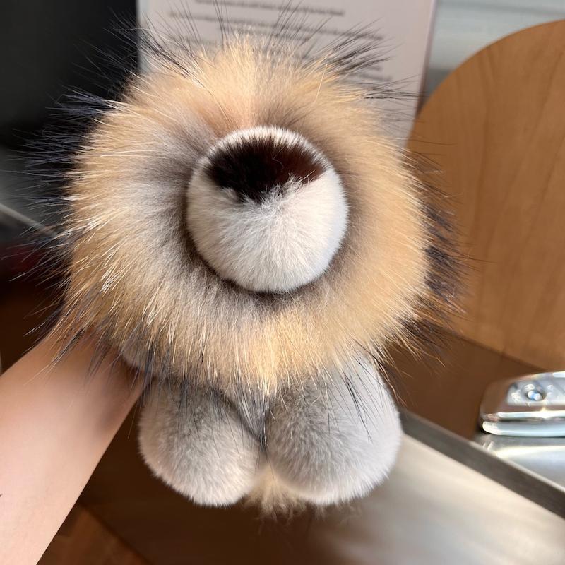 

[Милый маленький львенок] Брелок-подвеска для автомобиля из кроличьего меха рекс, плюшевая кукла-подвеска для сумки, подарок серый